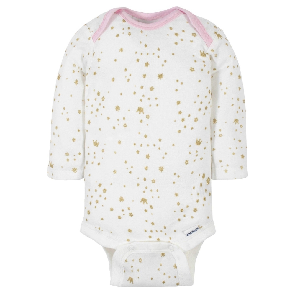 NEW Gerber Baby Girls Long Sleeve white, pink, and gold Onesie Bodysuit